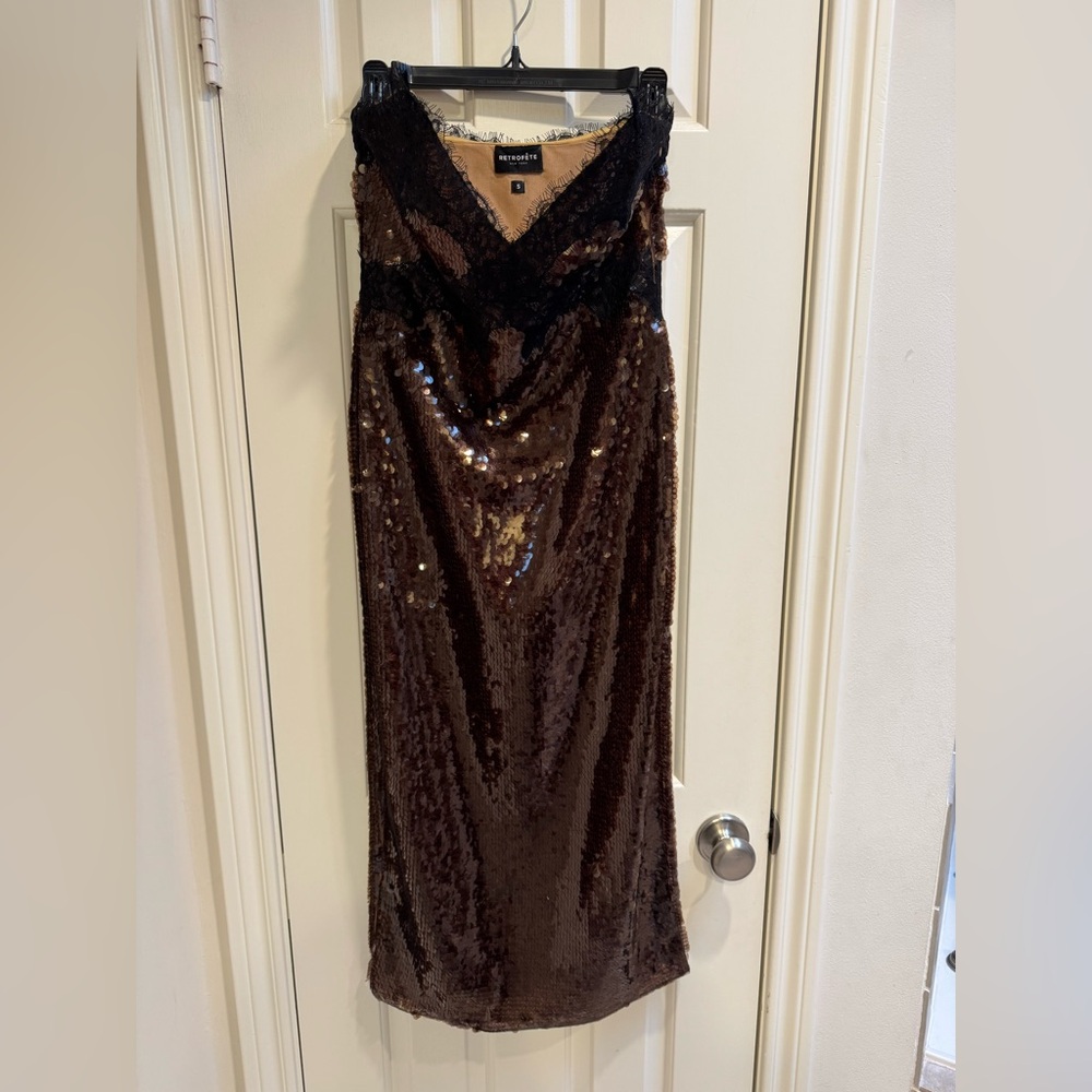 Retrofete Ellen Sequin Dress Deep Brown Size S
